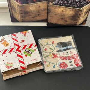 Temptations by Tara square cheese plate with a snowman and cardinal design